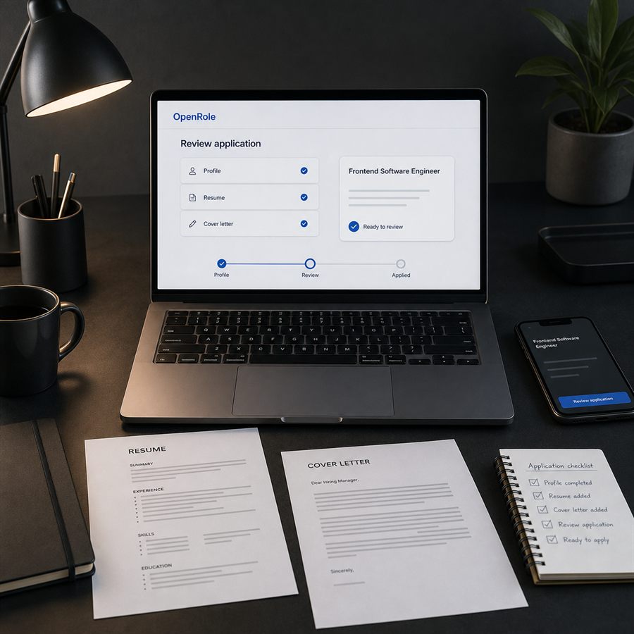 OpenRole workflow for preparing and tracking job applications